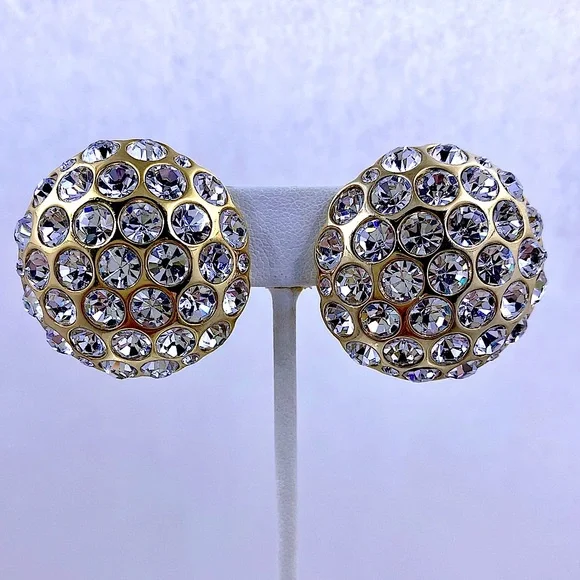 Vintage CHRISTIAN DIOR 1960s Rhinestone Clip Earrings - Picture 1 of 5